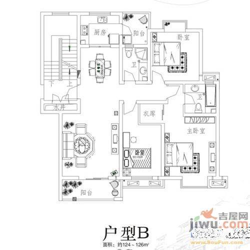 江铜花苑2室2厅1卫99㎡户型图