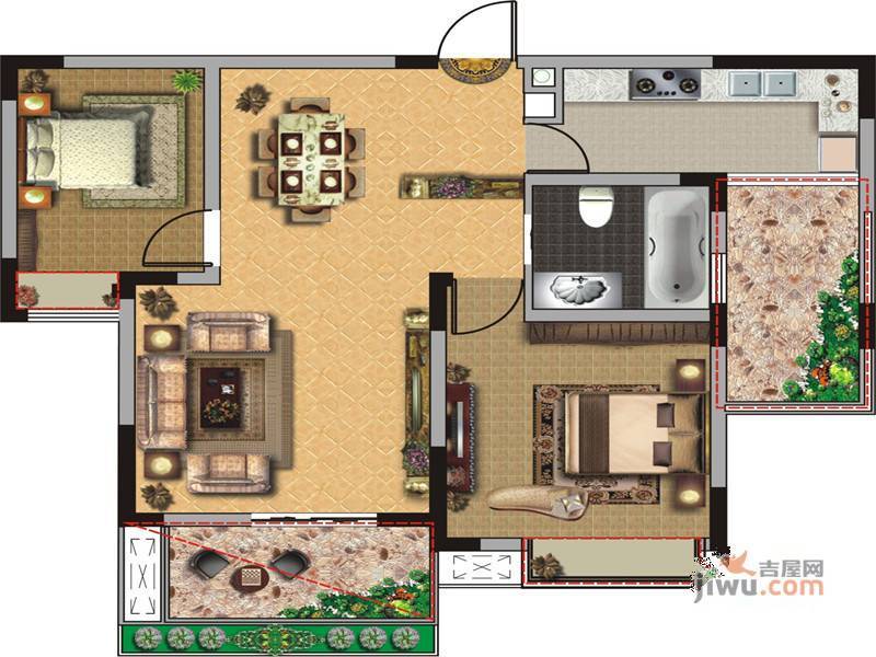 江报翰林世家2室2厅1卫90㎡户型图