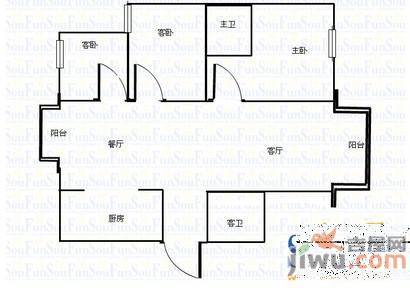 保利高尔夫花园3室2厅1卫113㎡户型图