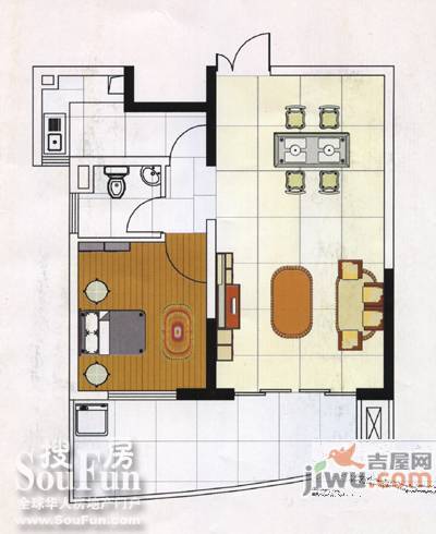 都市未来花园1室2厅1卫70.2㎡户型图