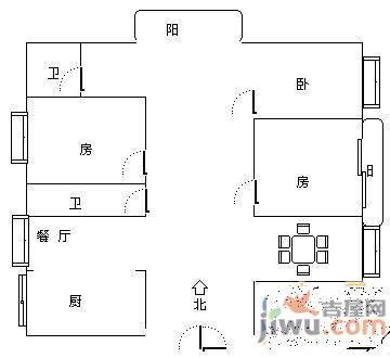 枫庐新天地2室2厅1卫110㎡户型图