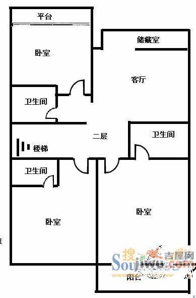 京山北区3室2厅1卫户型图