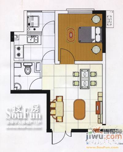 都市未来花园1室1厅1卫45.1㎡户型图