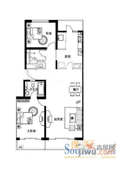 洪都二区3室2厅2卫141㎡户型图