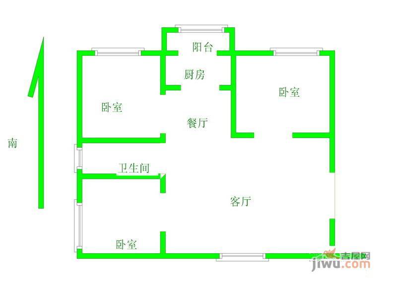 井冈山大道江拖宿舍2室1厅1卫68㎡户型图