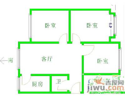 北京东路水利设计院宿舍3室2厅1卫87㎡户型图