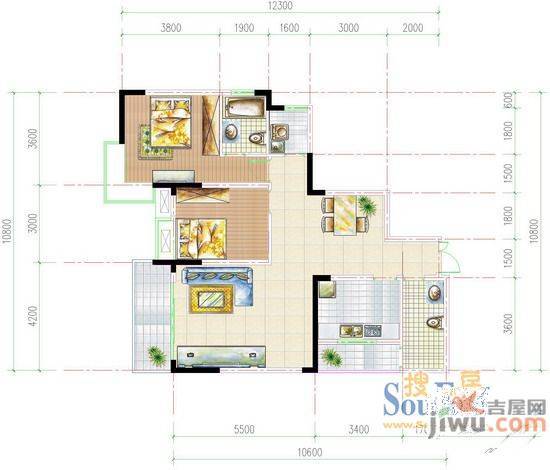 麻纺一区2室1厅1卫74㎡户型图