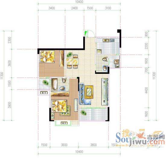 麻纺一区2室1厅1卫74㎡户型图