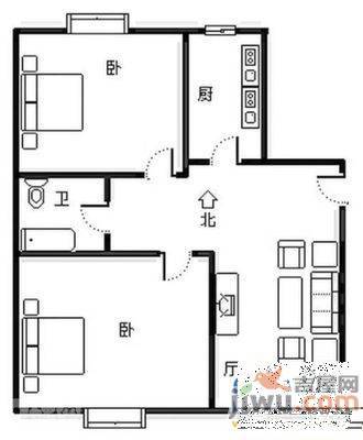 贤士花园2室2厅1卫70㎡户型图