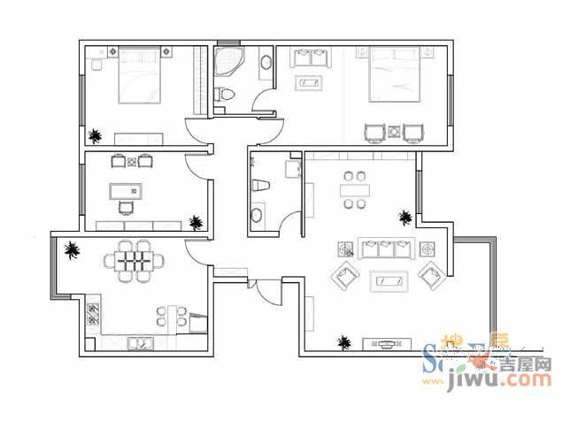 洪兴公寓3室2厅2卫户型图