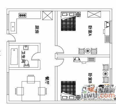 洪都八区2室1厅1卫53㎡户型图