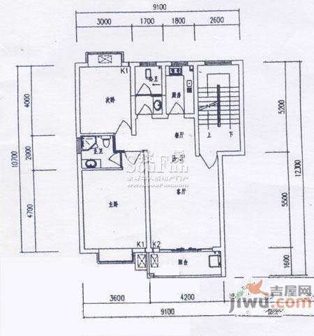 华成嘉园2室2厅1卫89.8㎡户型图