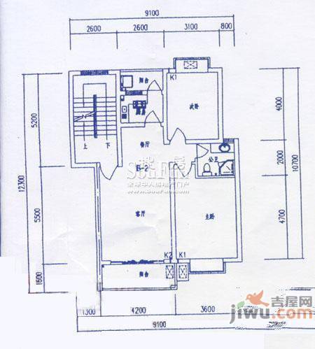 华成嘉园2室2厅1卫84.4㎡户型图