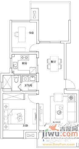 文教北路洪青公寓2室2厅1卫84㎡户型图
