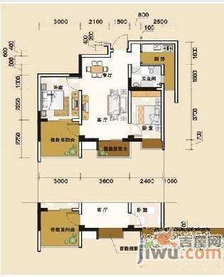 京东小区蓝天公寓2室2厅1卫69㎡户型图