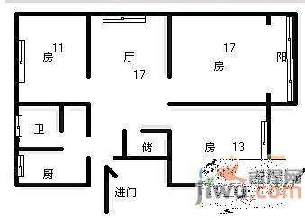 阳明路出版大厦3室2厅1卫113㎡户型图