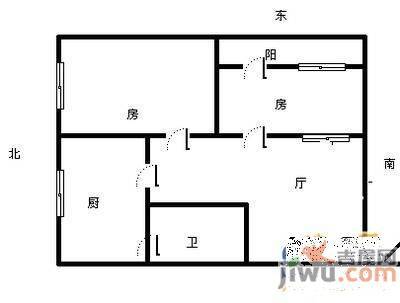 李家巷2室2厅1卫90㎡户型图