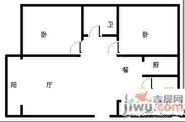 李家巷2室2厅1卫90㎡户型图