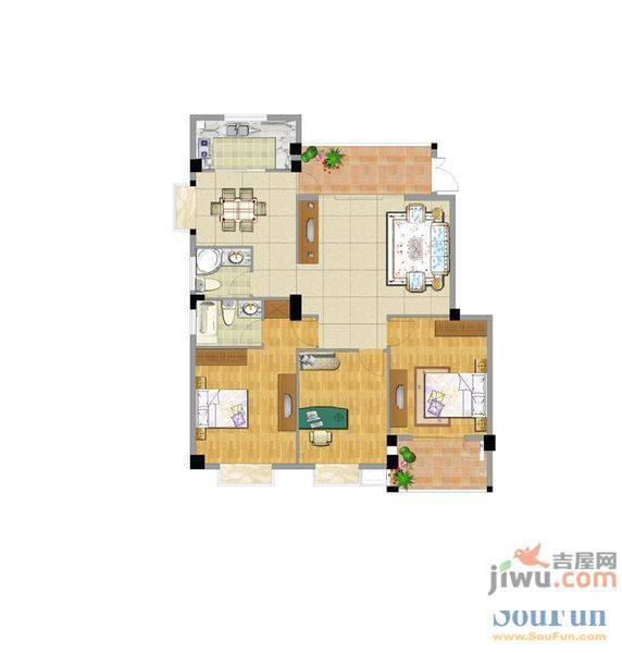 太华山庄3室2厅1卫139㎡户型图