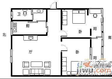 青山湖供电局宿舍2室2厅1卫81㎡户型图