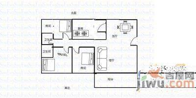 众福花园2室2厅1卫86㎡户型图