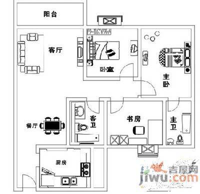 象湖威尼斯3室2厅1卫130㎡户型图