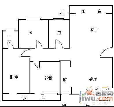 曙光小区3室2厅2卫128㎡户型图