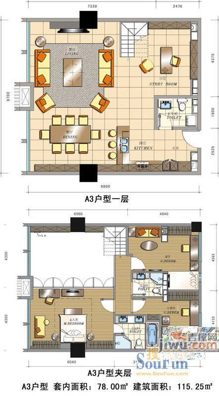 嘉业水景名居3室2厅2卫户型图