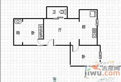 建设路小区2室1厅1卫55㎡户型图