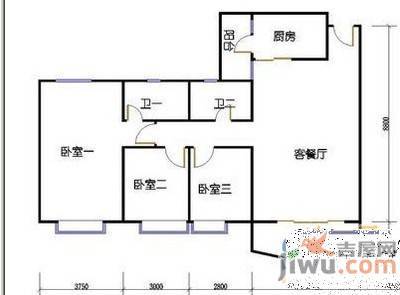 二纬路3室2厅1卫99㎡户型图