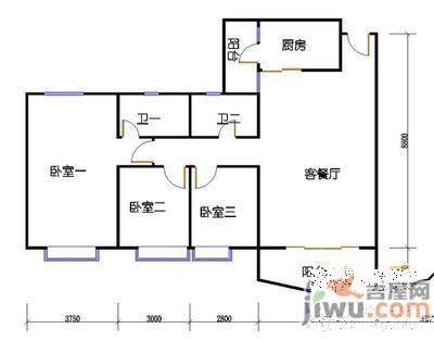 二纬路3室2厅1卫99㎡户型图