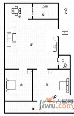 铁路六村2室1厅1卫59㎡户型图