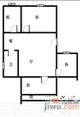 广润门二区3室2厅1卫72㎡户型图