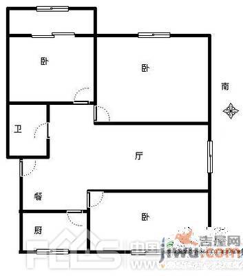 广润门二区3室2厅1卫72㎡户型图