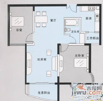 美罗江畔3室2厅1卫106㎡户型图