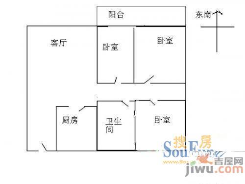 三经路江柴宿舍2室2厅2卫户型图