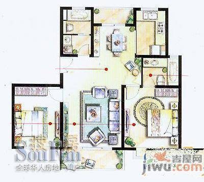 中欧金球公寓3室2厅1卫123㎡户型图