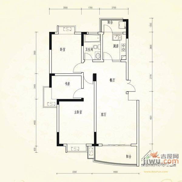 大顺巷2室1厅1卫73㎡户型图