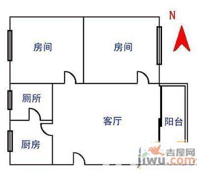 羊子巷2室1厅1卫44㎡户型图