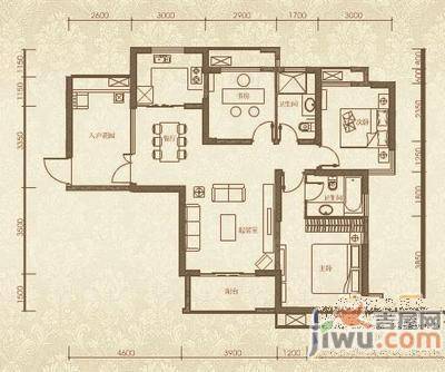 金源大厦3室2厅1卫134㎡户型图