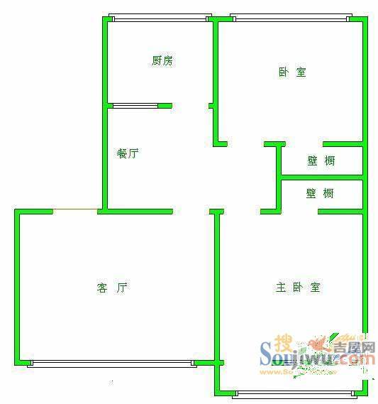 万福寺农业局宿舍2室2厅1卫82㎡户型图
