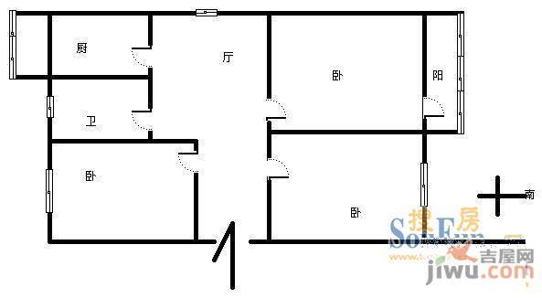 福州路郊区武装部2室2厅1卫87㎡户型图