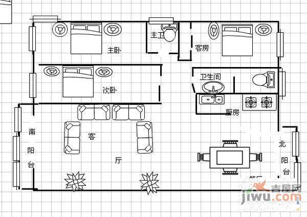 新建县公安局宿舍2室1厅1卫户型图