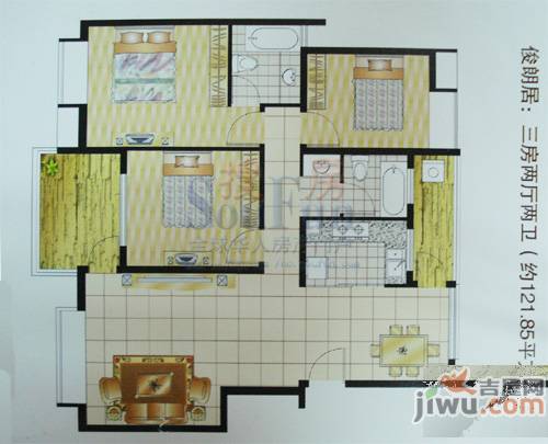 天骥俊园3室2厅2卫120.5㎡户型图