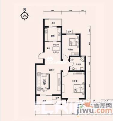 明珠花园2室2厅1卫101㎡户型图