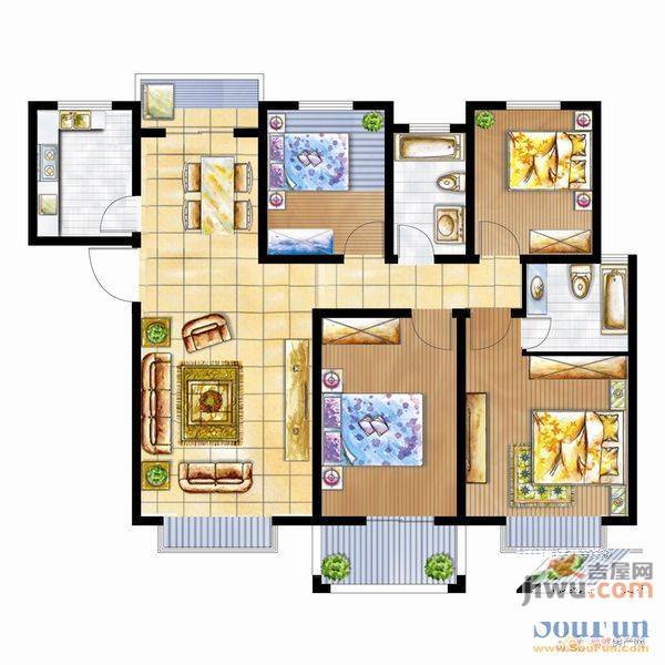 康城印象3室2厅1卫107㎡户型图