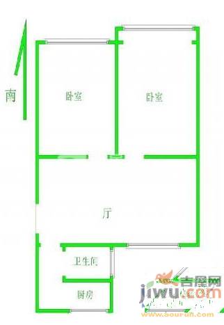 洪钢吉都居住小区2室2厅1卫86㎡户型图