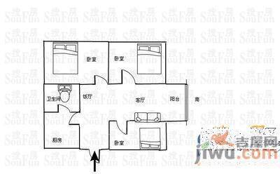 洪钢吉都居住小区2室2厅1卫86㎡户型图