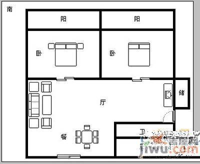 育新路2室1厅1卫73㎡户型图