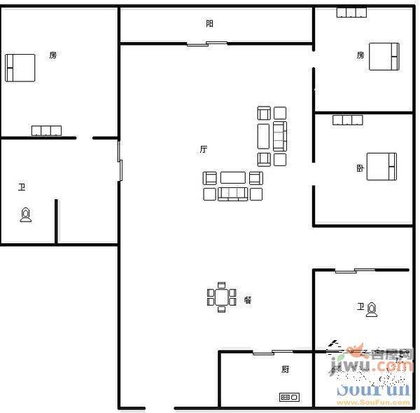 良龙小区2室2厅2卫110㎡户型图